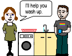 I'll help you wash up (future simple).