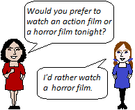 I'd rather watch a horror film (would rather).